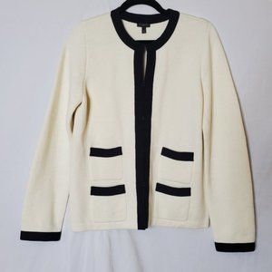 Talbots Ivory and Black Varsity Style Cardigan M
